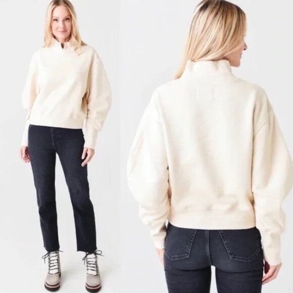 Citizens Of Humanity | Melina Cotton Mockneck Collared Sweatshirt Beige Cream XS - Picture 3 of 12